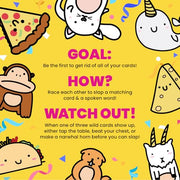 Taco Cat Goat Cheese Pizza Card Game by Taco Cat Games, Age 7+, 2-8 Players | 10 min rounds, Slap pile when word matches card, Action cards add twists, Builds reflexes, Fun for all ages