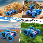 QUNREDA Remote Control Car, RC Cars Toys for Kids Ages 6-12, 4WD Stunt Car with LED Lights & 360° Flips, 2.4GHz, Upgraded USB-C Modular Batteries, 8-10 Year Old Boys Birthday Gift 1-Blue
