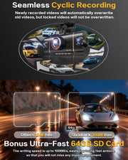 XYGCACO 4K Dash Cam Front and Rear, WiFi Dash Camera for Cars with App | 4K+1080P*3 FHD Dash Cam, 64G Card Included, G-Sensor Emergency Lock, 8 IR Lamps Night Vision, 24H Parking Monitor, Black Gold