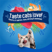 Friskies Purina Seafood Sensations Dry Cat Food, 22 lb Bag | Crunchy cat kibble with salmon, tuna and shrimp flavors, with protein for healthy muscles and fatty acids for skin and coat