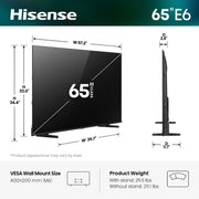 Hisense 65" Class E6SR Series Hi-QLED 4K UHD Smart Roku TV (65E6SR, 2026 Model) - Dolby Vision, Game Mode Plus, VRR, ALLM, DTS Virtual:X, Apple AirPlay, Compatible with Alexa and Google Assistant