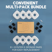 Veken Cat Water Fountain Filters, F1 Series, 8 Pack Replacement Filters | and 8 Pack Replacement Pre-Filter Sponges Set for C1, C1 Classic, D1 & D1 Pro Series Pet Fountain Dog Water Dispenser