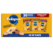 Pedigree Choice Cuts Wet Dog Food Pouch, Protein Variety, 3.5 oz, 30 Count | Beef, Chicken & Filet Mignon flavors, real beef or chicken, 36 vitamins & minerals, complete & balanced, choice cuts in gravy