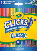 Crayola Clicks Retractable Tip Markers (10ct), Washable Cone Tip Art Marker Set, Cute Aesthetic School Supplies, Classroom Must Haves, Ages 8+