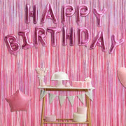 2 Pack Glitter Pink Backdrop, 3.28 FT x 7.05 FT Birthday Party Decorations, Laser Pink Fringe Curtains Foil Streamer Tinsel, Pink Curtains Photo Backdrop Happy Birthday Valentines Day Backdrop