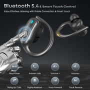 Wireless Earbuds Bluetooth Headphones, 54H Playtime Stereo Over Ear Buds with ENC Noise Cancelling, LED Power Display, IPX7 Waterproof Sport Earphones with Earhooks for Running/Workouts (Black)