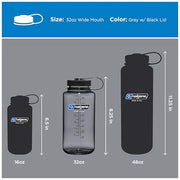Nalgene 32 oz Wide Mouth Water Bottle, Gray w/ Black Lid | BPA-Free, Durable & Lightweight, Leak Proof, Dishwasher Safe, Large Reusable Plastic Bottle for Hiking, Gym, Work & Travel
