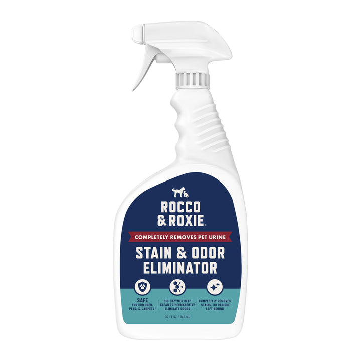 Rocco & Roxie Enzyme Stain & Odor Eliminator, 32 Fl Oz | Bio-enzymatic urine destroyer; CRI Certified Safe; made in USA; for carpets, bedding, litter boxes, crates & cars