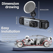 4 Channel 360° Dash Cam Front and Rear Inside, 64GB Card Included | 4K+1080P*3 FHD Car Camera, 5GHz WiFi/App Control 8 IR Lamps Night Vision 24H Parking Mode G-Sensor Loop Recording (Gunmetal)