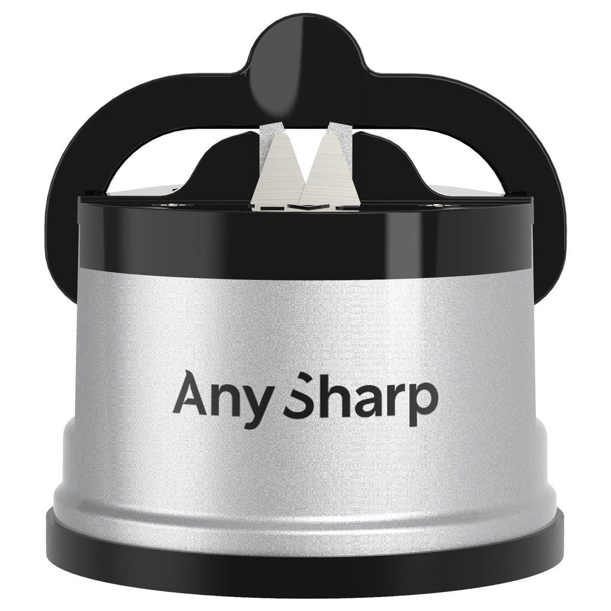 AnySharp Knife Sharpener, Hands-Free Safety, PowerGrip Suction, Silver | Safely Sharpens All Kitchen Knives, Ideal for Hardened Steel & Serrated, Compact, One Size