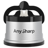 AnySharp Knife Sharpener, Hands-Free Safety, PowerGrip Suction, Silver | Safely Sharpens All Kitchen Knives, Ideal for Hardened Steel & Serrated, Compact, One Size