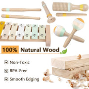 Baby Musical Instruments-Montessori Wooden Toys for Toddlers | Neutral Colors Percussion Instruments Set with Modern Boho Xylophone for Kids Preschool Educational (Neutral)