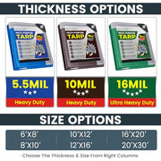 TICONN Heavy Duty Tarp Cover Waterproof, Extra Thick UV Resistant Tarpaulin | 5.5 Mil-6'x8', Double-Sided Tear-Resistant Material, Reinforced Corners, Rust-Resistant Grommets, for Camping, Car, Outdoor