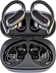 Wireless Earbuds Bluetooth Headphones, 54H Playtime Stereo Over Ear Buds with ENC Noise Cancelling, LED Power Display, IPX7 Waterproof Sport Earphones with Earhooks for Running/Workouts (Black)
