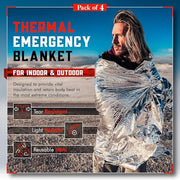 Emergency Blanket Mylar Thermal Space Survival Gear & Supplies 4-Pack Foil | Cold Weather Power Outage Camping Car Winter Storm Heat Reflective Hiking Backpacking Essentials First Aid Marathon Prepper