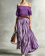 Vertical Striped Skirt Two-Piece Set