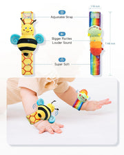Infinno Wrist Rattles and Foot Finder Socks Set, Baby Toys for 0-12 Months | Soft crinkle textures, encourages reaching and kicking, garden bug characters, newborn shower gift, boys and girls