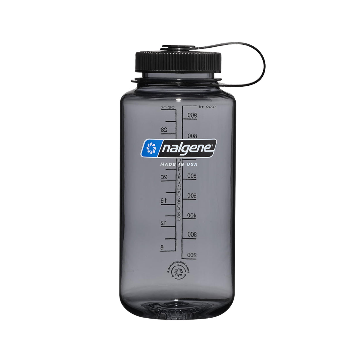 Nalgene 32 oz Wide Mouth Water Bottle, Gray w/ Black Lid | BPA-Free, Durable & Lightweight, Leak Proof, Dishwasher Safe, Large Reusable Plastic Bottle for Hiking, Gym, Work & Travel