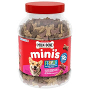 Milk-Bone Flavor Snacks Mini’s Dog Treats, 36 Oz. | 5 calories per treat, 15% protein, 3 flavors per canister (beef, chicken & bacon, naturally & artificially flavored)