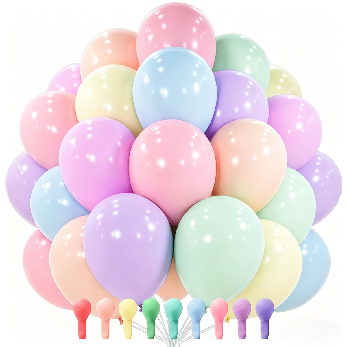 PartyWoo Pastel Balloons 100pcs Pastel Rainbow Balloons 12 Inch | Baby Shower Gender Reveal Engagement Bachelorette Easter Bridal Anniversary Retirement Party Decorations