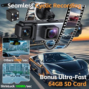 4 Channel 360° Dash Cam Front and Rear Inside, 64GB Card Included | 4K+1080P*3 FHD Car Camera, 5GHz WiFi/App Control 8 IR Lamps Night Vision 24H Parking Mode G-Sensor Loop Recording (Gunmetal)