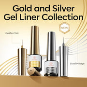 modelones Chrome Liner Gel Nail Polish Gold Silver Built-in Fine Brush | Metallic Nail Art Gel French Tip Mirror Effect No Powder Needed Paint Draw Swirl Design Long Lasting DIY U V Manicure Stuff