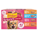 Purina Friskies Prime Filets Cat Food Variety Pack, 40 Pack 5.5 oz Cans | Surfin' and Turfin' wet cat food favorites in a savory gravy, made with real meat, poultry and seafood