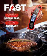Meat Thermometer Digital, 1-2 Sec Instant Read, Food, Cooking, Grilling | Bright Backlit Display, Waterproof for Air Fryer, Smoker, Candy, Kitchen Gadgets, BBQ Essentials, Gift for Men Husband, Red