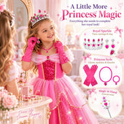 Meland Light Up Princess Dress for Girls Ages 3-10, Halloween Costume Party | Pink Light up Princess Dress for Girls with Princess Toys, Halloween Christmas Birthday Gift for Girls 3 4 5 6 7 8 9 10