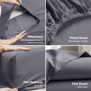 Twin Sheets Set, 3 Pieces 16" Deep Pocket Hotel Luxury Bed Sheets, Grey | Extra Soft Bedsheet Set for Kids, Women & Men, Comfy & Breathable Cooling Sheets, Fitted Sheet, Flat Sheet, 1 Pillowcase