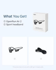 SHOKZ OpenRun Air 2 Bone Conduction Open-Ear Bluetooth Headphones，Black | Bundle with Hair Band；26.4g lightweight; Secure fit; PremiumPitch 3.0 sound; IP67; 10H battery; Running/cycling/hiking