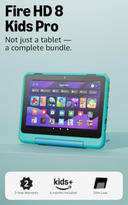 Amazon Fire HD 8 Kids Pro tablet, ages 6-12. Bright 8" HD screen, includes ad-free content, parental controls, 13-hr battery, slim case for older kids, 64GB, Hello Teal, (2024 release)