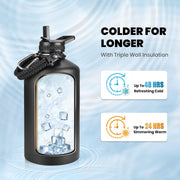 RAYMYLO One Gallon Water Bottle Insulated 128 oz, Stainless Steel | Triple Walled Vacuum (Cold for 48 Hrs), Leak Proof & Non-BPA, Large Water Flask Jug with Paracord Handle & Straw Spout Lids