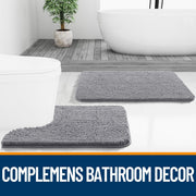 OLANLY Bathroom Rugs 30x20, Extra Soft Absorbent Chenille Bath Rugs | Grey, Quick-Drying Rubber Backing, Machine Washable Bath Mat for Bathroom Floor, Tub and Shower, Home Decor Accessories