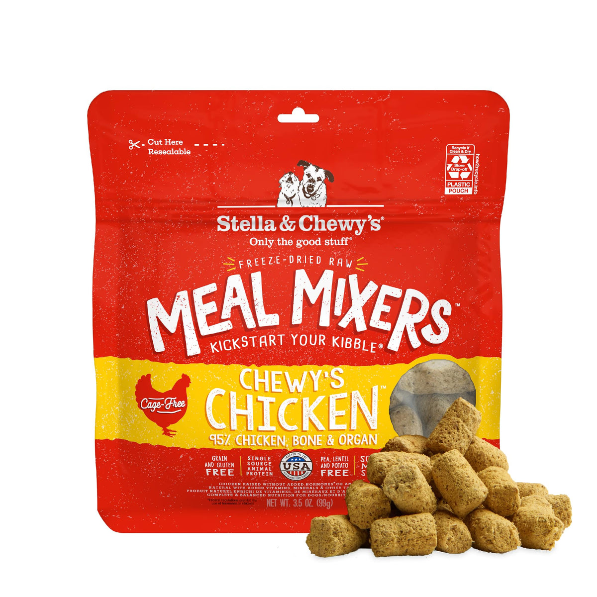 Stella & Chewy's Freeze-Dried Raw Chicken Meal Mixers- Dog Food Topper and Mixer - Made with 95% Cage-Free Chicken, Organs & Bone - Perfect for Picky Eaters - Grain-Free - 3.5oz