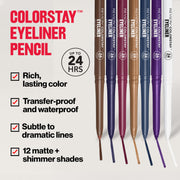 Revlon ColorStay Pencil Waterproof Eyeliner, 202 Black Brown, 0.01 oz | Waterproof pencil eyeliner with built-in sharpener. Smudge-proof, long-lasting, intense matte color.