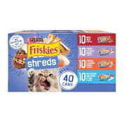 Purina Friskies Wet Cat Food Variety Pack, Shreds, 40 Pack 5.5 oz Cans | Beef, turkey and cheese, chicken and salmon, and ocean whitefish and tuna recipes in savory gravy