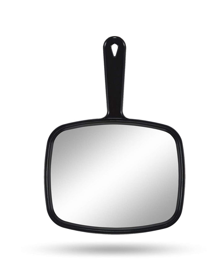 Gladmart 10.3" L x 7.4" W Hand Mirror for Home and Barber, Black | Hand Mirrors with Handle, Barber Accessories, Hair Salon Supplies, Distortion-Free Glass, Makeup Mirror for Women Men