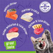 Purina Friskies Pate Wet Cat Food Variety, Seafood & Chicken, (40) 5.5 oz | Moist cat food with real seafood or chicken, smooth easy-to-chew pate texture, 40-count variety pack to stock up