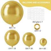 RUBFAC Gold Balloons Different Sizes Chrome Gold Balloon Arch Kit 129pcs | Metallic Gold Balloon Garland Arch Kit for Christmas Halloween Graduation Party Wedding Holiday Happy Birthday Decoration