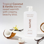 Native Clean Body Wash, Gentle & pH-balanced for Sensitive Skin, 24-Hr Freshness for Women & Men, Vegan & Cruelty-Free, Free of Sulfates, Parabens & Phthalates, Coconut & Vanilla, 36 oz
