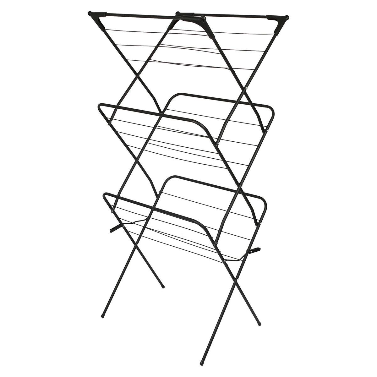 Harbour Housewares 3 Tier Foldable Clothes Airer - Indoor Outdoor Laundry Drying Rack, Steel Frame, 18 Rails, Collapsible Space Saving Clothes Horse, Portable Clothing Dryer, Black