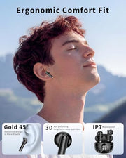 XIAOWTEK Wireless Earbuds, 2026 Bluetooth 5.4 Headphones Bass Stereo Ear Buds with Noise Cancelling Mic, LED Display in Ear Earphones 50H Playtime Ear Buds, IP7 Waterproof for Laptop Pad Phones Black
