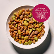 Meow Mix Gravy Bursts Dry Cat Food, 3 lb Bag | Crunchy cat kibble, gravy filled pieces, 100% complete & balanced nutrition