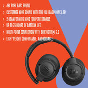 JBL Tune 730BT - Wireless Over-Ear Headphones - Black | JBL Pure Bass Sound, Customize your sound with the JBL Headphones App, 2 beamforming mics for perfect calls