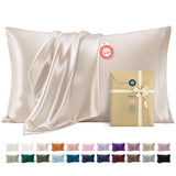 Bedsure Satin Pillowcases Queen Set of 2, Similar to Silk Pillow Case, 100% Polyester, Reduces Hair Frizz & Skin Friction, Decorative Covers, Gifts for Women, Envelope Closure, 20" x 30", Beige