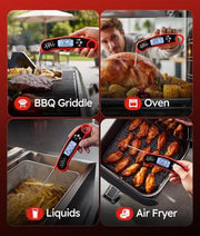 Meat Thermometer Digital, 1-2 Sec Instant Read, Food, Cooking, Grilling | Bright Backlit Display, Waterproof for Air Fryer, Smoker, Candy, Kitchen Gadgets, BBQ Essentials, Gift for Men Husband, Red