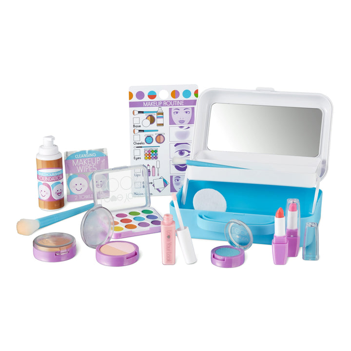 Melissa & Doug Love Your Look Pretend Makeup Kit 16-Piece Play Set | 16 Pieces, Pretend Play Makeup Kit, Lipstick, Foundation, Eye Shadow, Portable Case, Mirror, Preschool Toys for Kids, Ages 3+