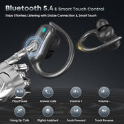 Wireless Earbuds Bluetooth Headphones, 54H Playtime Stereo Over Ear Buds with ENC Noise Cancelling, LED Power Display, IPX7 Waterproof Sport Earphones with Earhooks for Running/Workouts (Black)