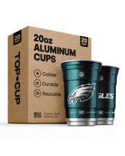 Top Cup NFL Philadelphia Eagles Aluminum Party Cups, 20oz, 20 Count | Made in the USA, Colder, Durable, Reusable, Recycleable, Dishwasher Safe